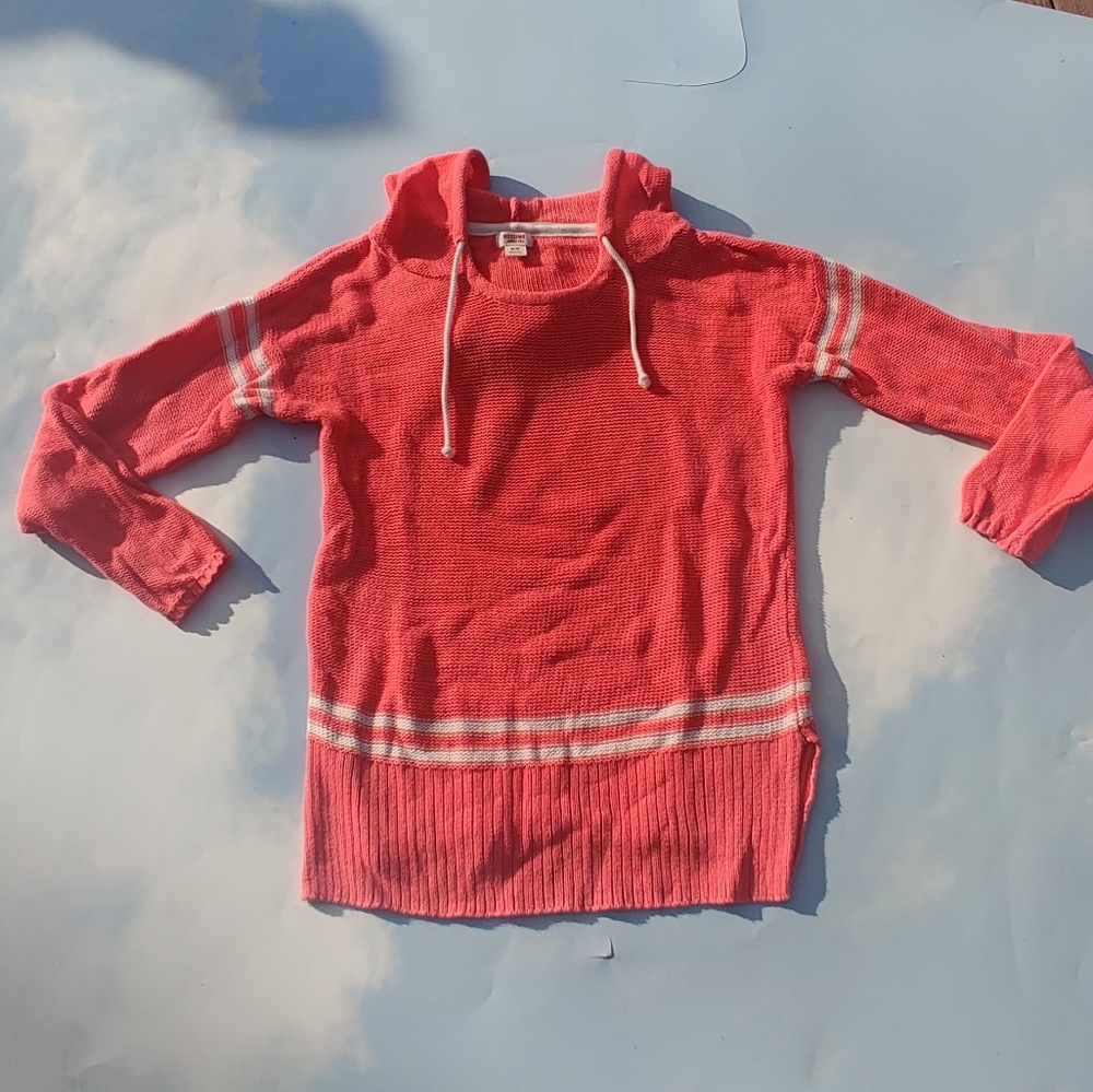 Coral Knit Hoodie Top With Stripe Nautical Knit Hoodie Beach Hoodie
